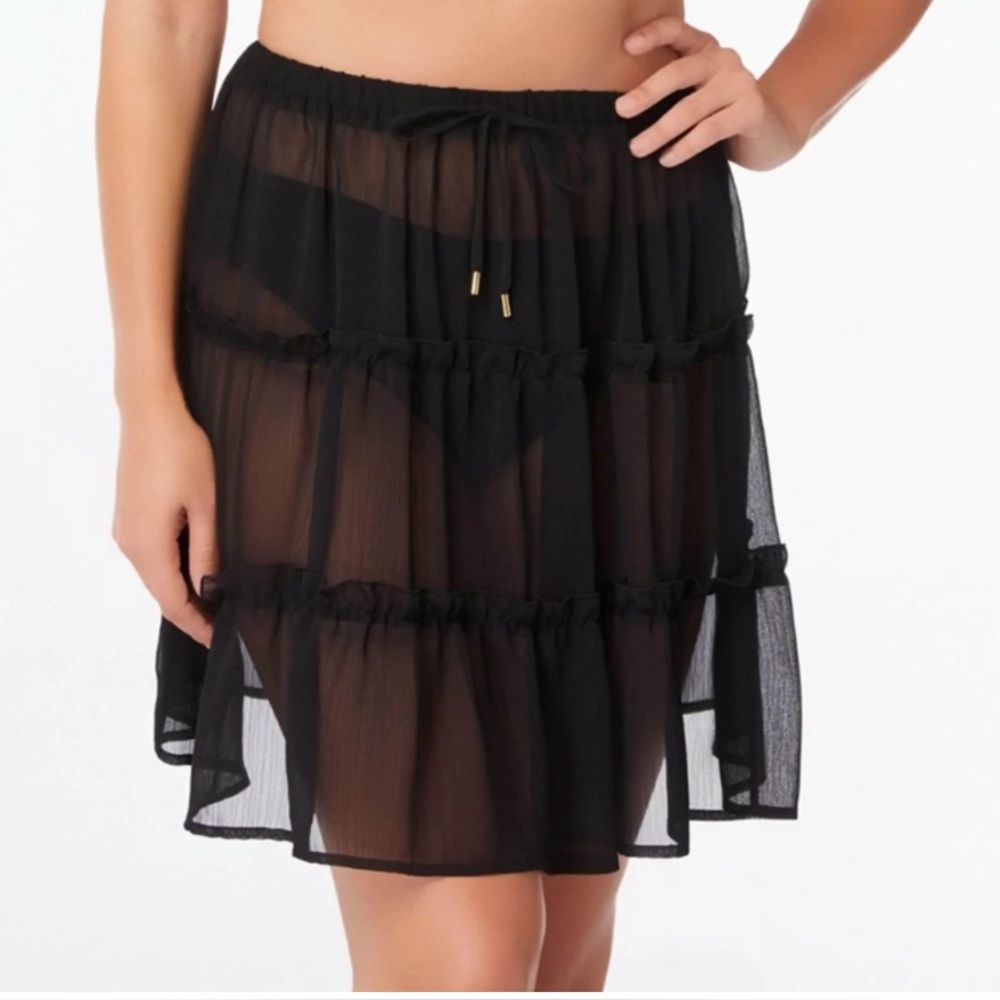 Bleu Rod Beattie Sheer Swim Skirt Cover Up S/M Black Beach Stretch Resort